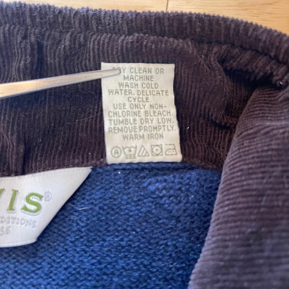 Orvis Mens‎ Blue Cotton Quarter Zip Sweater Corduroy Elbow Shoulder Patches M